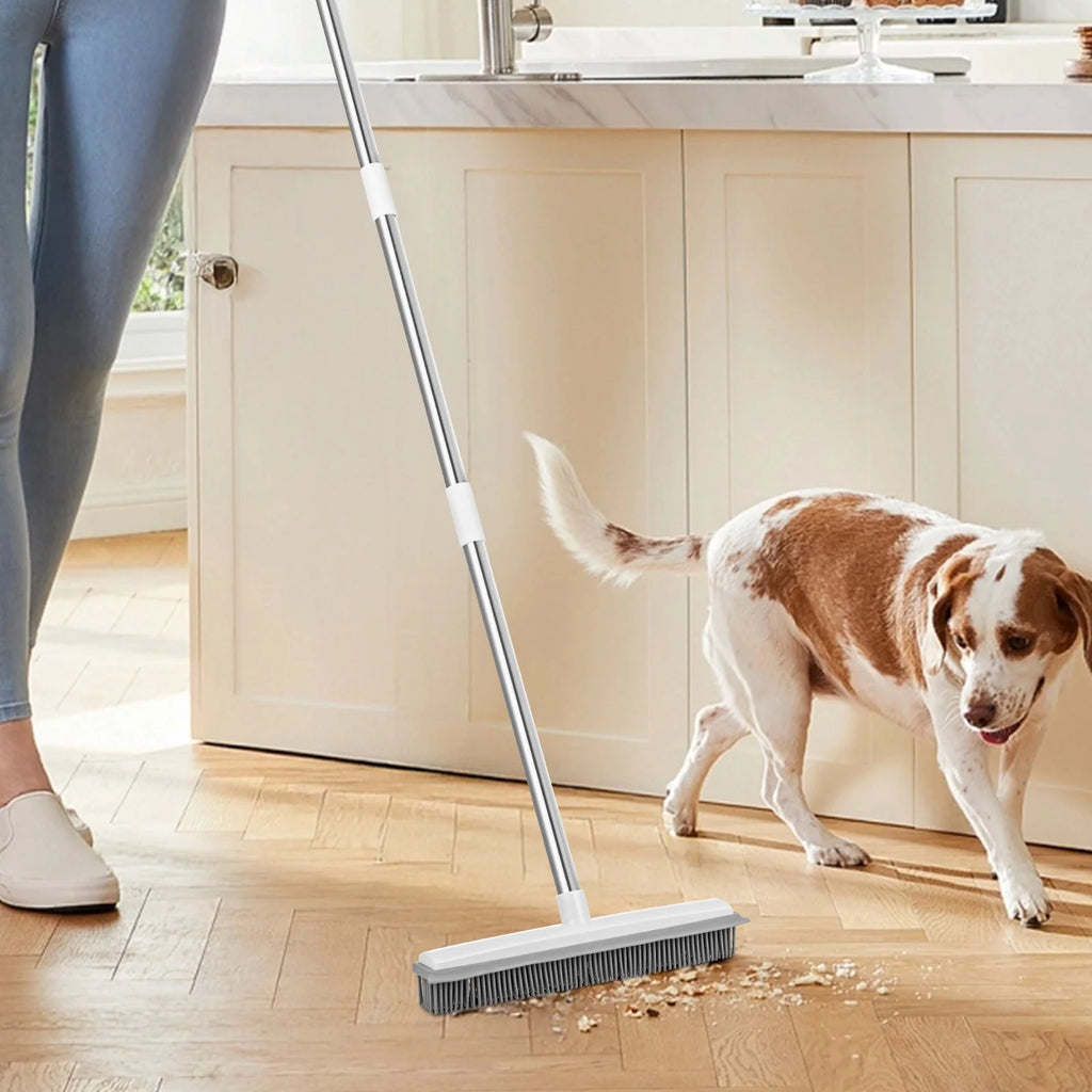 Adjustable Long Handle Rubber Broom for Effective Pet Hair Removal - 58.46 inches