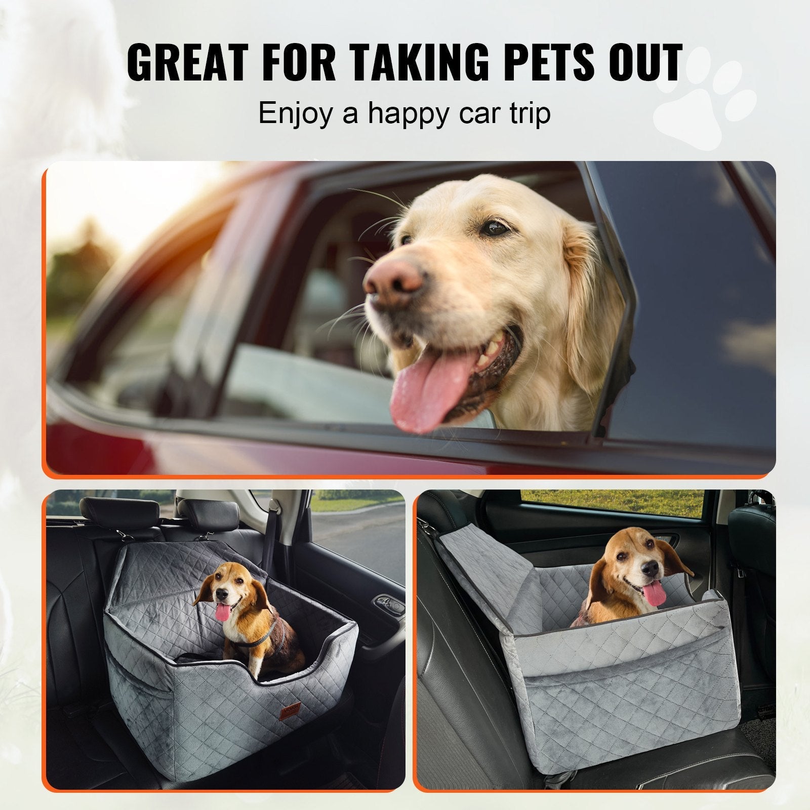 VEVOR Premium Dog Booster Car Seat for Medium to Large Dogs up to 55 lbs - Gray