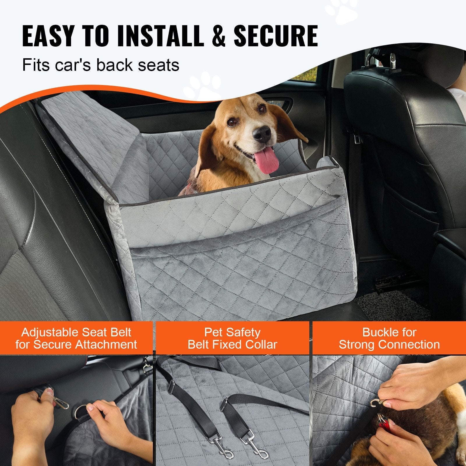 VEVOR Premium Dog Booster Car Seat for Medium to Large Dogs up to 55 lbs - Gray