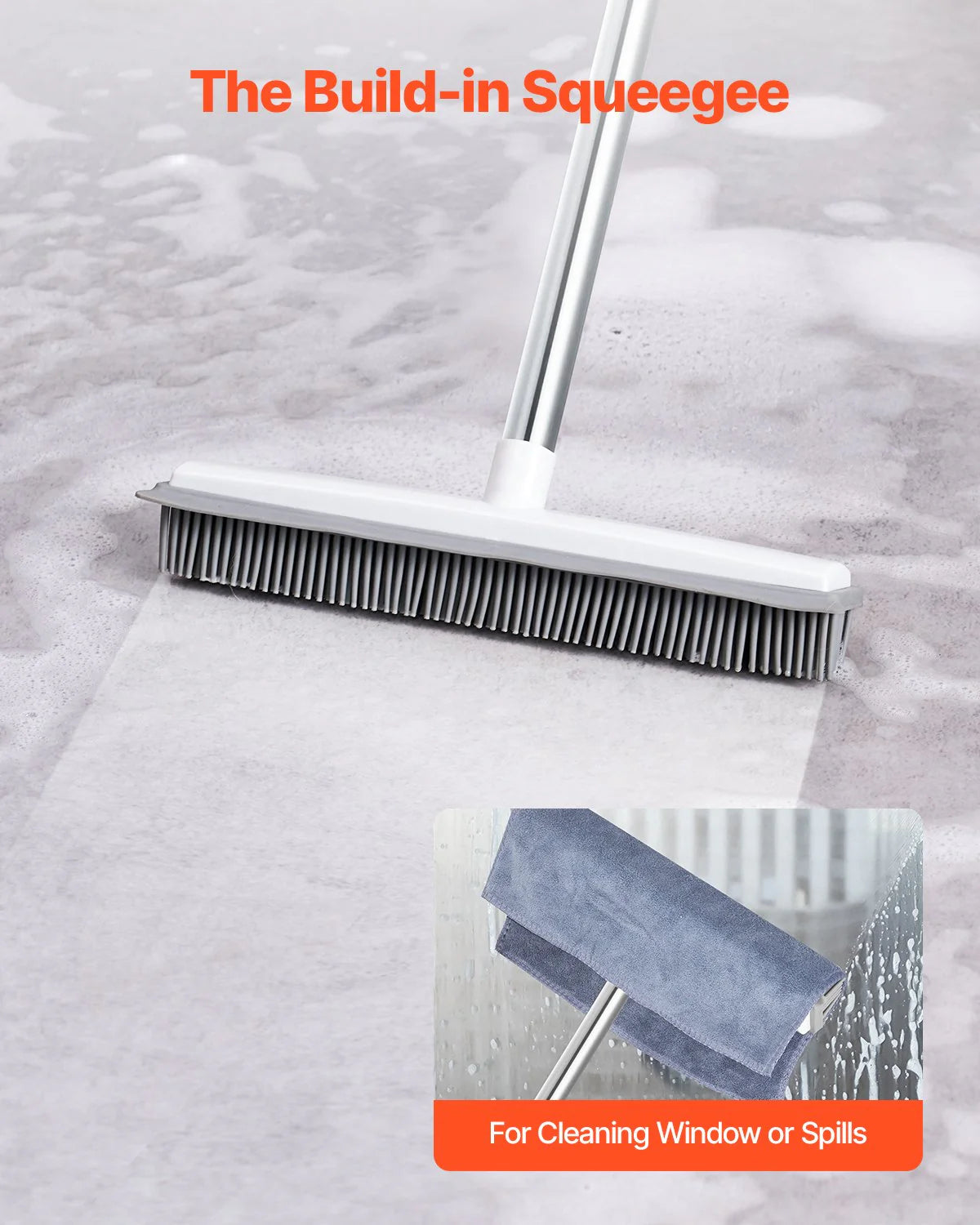 Adjustable Long Handle Rubber Broom for Effective Pet Hair Removal - 58.46 inches