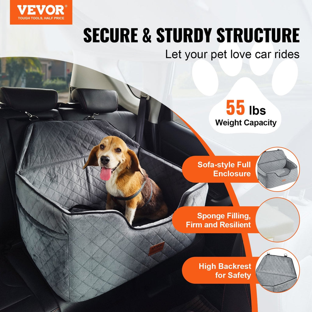 VEVOR Premium Dog Booster Car Seat for Medium to Large Dogs up to 55 lbs - Gray