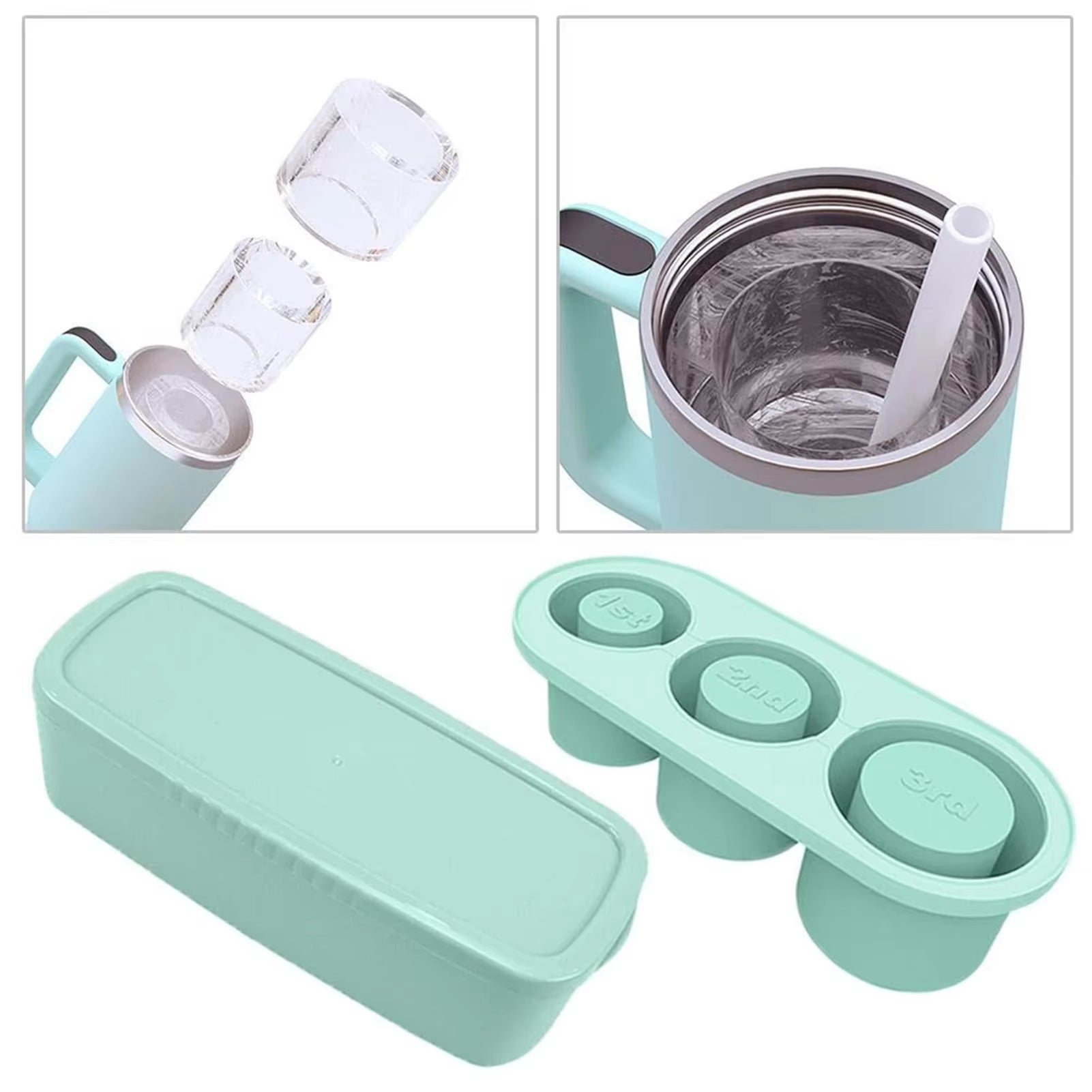 Silicone Ice Cube Molds with Lid for 30/40 Oz Tumblers - Easy Fill and Release Ice Maker Tray