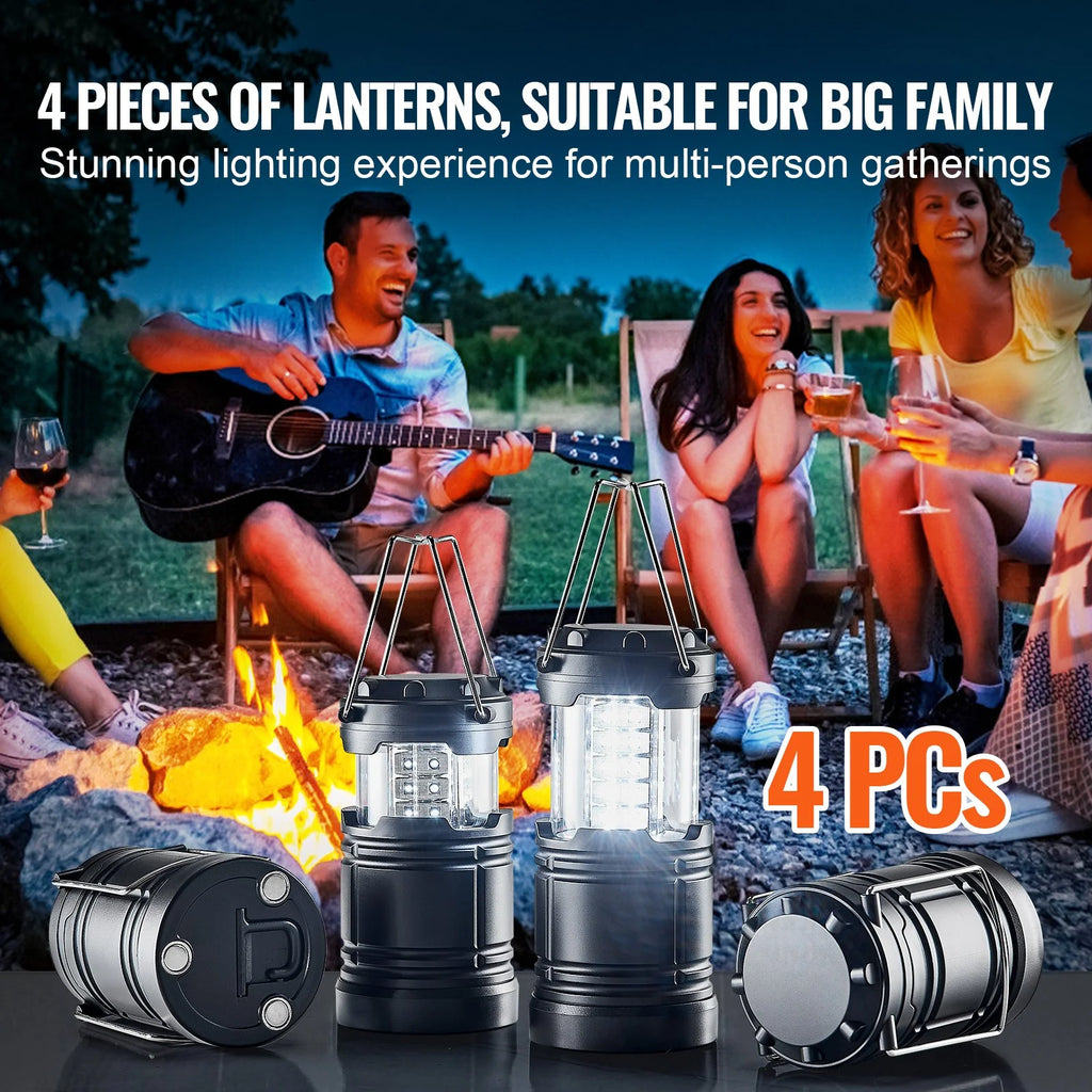 VEVOR Set of 4 Collapsible LED Battery-Powered Camping Lanterns