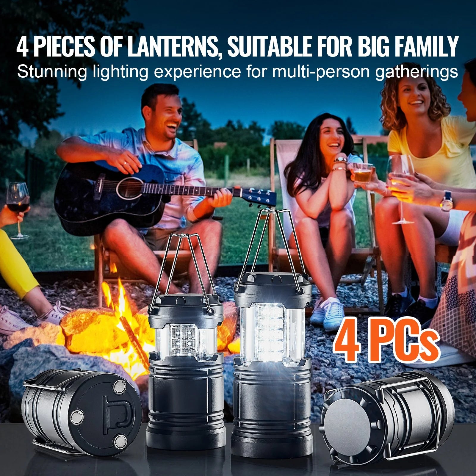 VEVOR Set of 4 Collapsible LED Battery-Powered Camping Lanterns