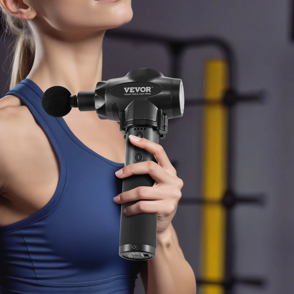 VEVOR Professional Deep Tissue Massage Gun with 9 Speed Settings and 6 Interchangeable Massage Heads, 24V 2500mAh Battery, Percussion Muscle Massager for Athletes, Handheld Electric Device for Pain Relief and Muscle Relaxation