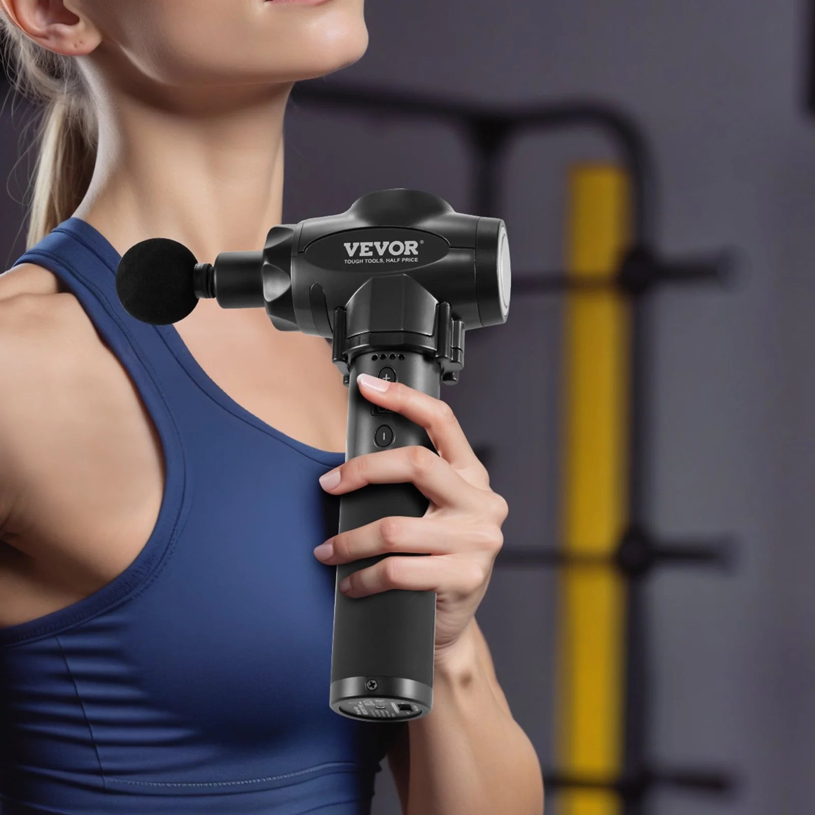 VEVOR Professional Deep Tissue Massage Gun with 9 Speed Settings and 6 Interchangeable Massage Heads, 24V 2500mAh Battery, Percussion Muscle Massager for Athletes, Handheld Electric Device for Pain Relief and Muscle Relaxation