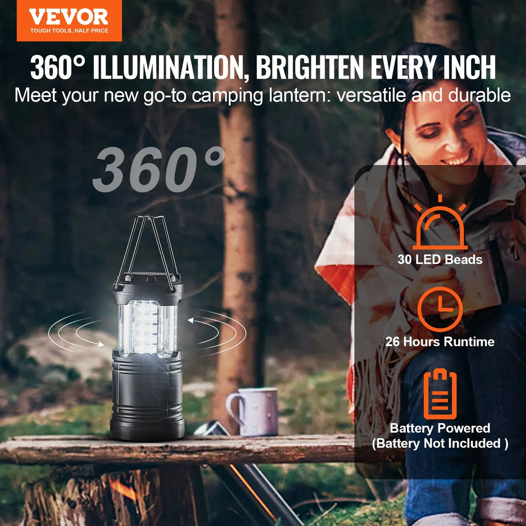 VEVOR Set of 4 Collapsible LED Battery-Powered Camping Lanterns