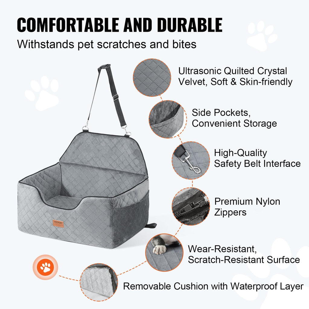 VEVOR Premium Dog Booster Car Seat for Medium to Large Dogs up to 55 lbs - Gray