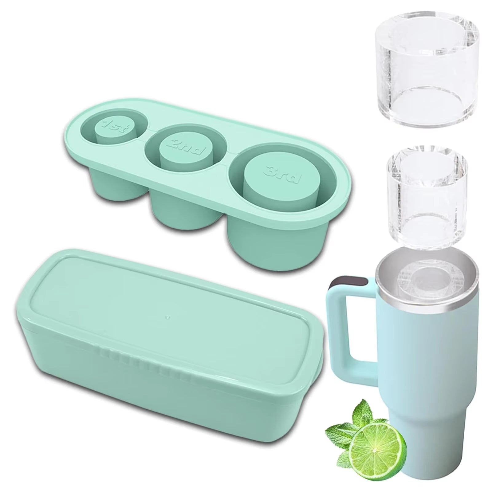 Silicone Ice Cube Molds with Lid for 30/40 Oz Tumblers - Easy Fill and Release Ice Maker Tray