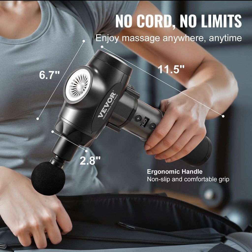 VEVOR Professional Deep Tissue Massage Gun with 9 Speed Settings and 6 Interchangeable Massage Heads, 24V 2500mAh Battery, Percussion Muscle Massager for Athletes, Handheld Electric Device for Pain Relief and Muscle Relaxation
