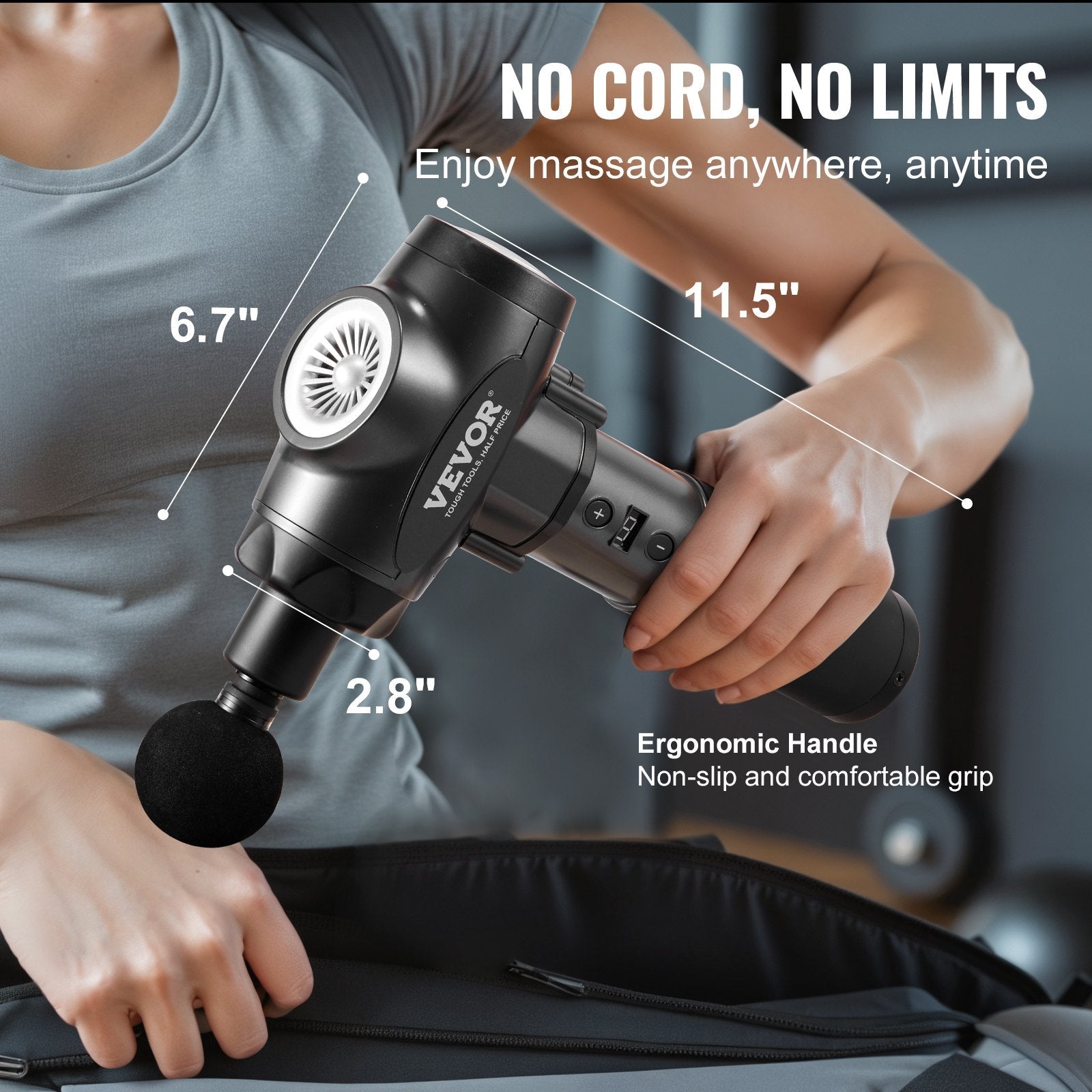 VEVOR Professional Deep Tissue Massage Gun with 9 Speed Settings and 6 Interchangeable Massage Heads, 24V 2500mAh Battery, Percussion Muscle Massager for Athletes, Handheld Electric Device for Pain Relief and Muscle Relaxation