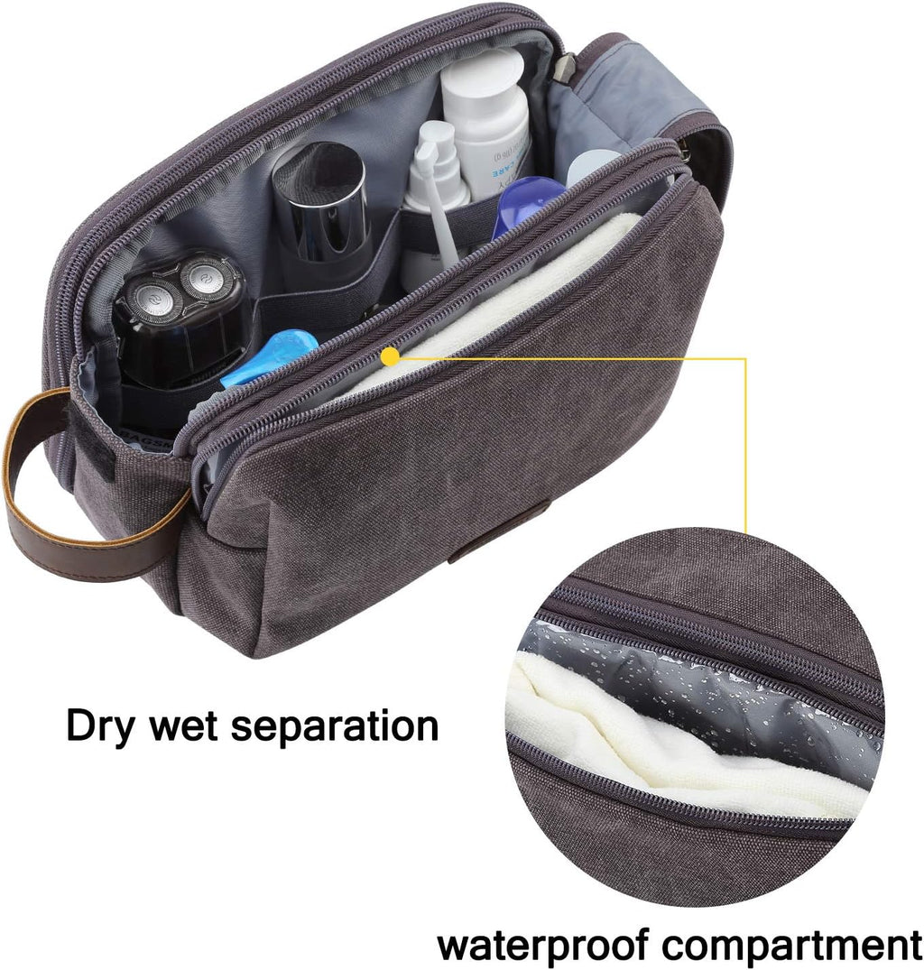 Men's Canvas Travel Toiletry Organizer - Water-Resistant Dopp Kit for Grooming Accessories, Grey-Medium