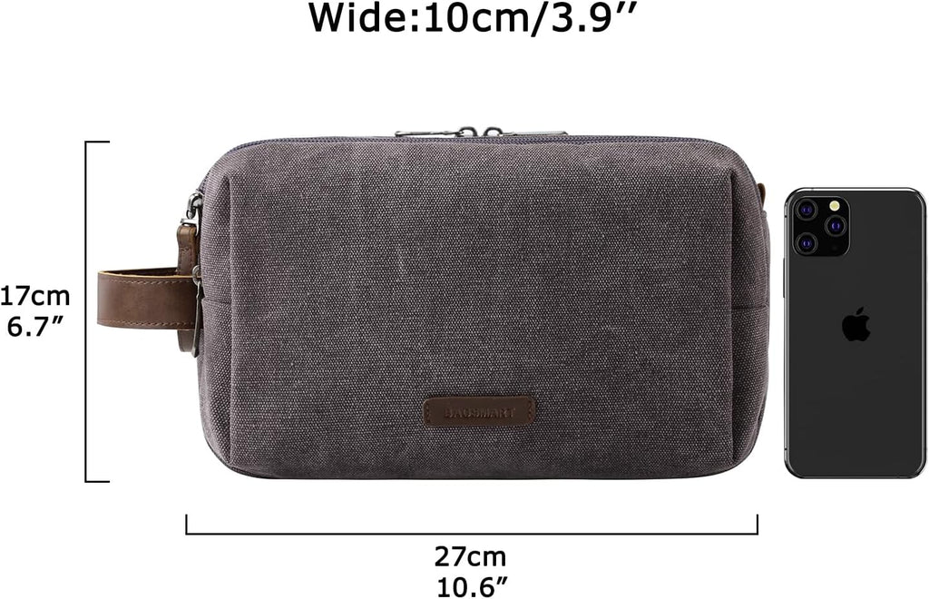 Men's Canvas Travel Toiletry Organizer - Water-Resistant Dopp Kit for Grooming Accessories, Grey-Medium