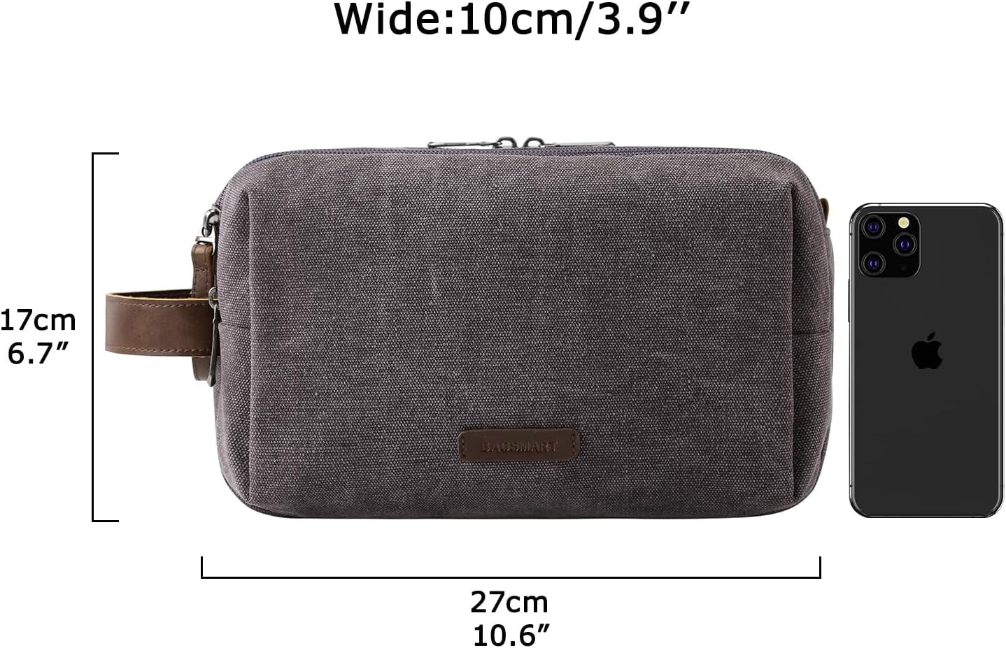 Men's Canvas Travel Toiletry Organizer - Water-Resistant Dopp Kit for Grooming Accessories, Grey-Medium