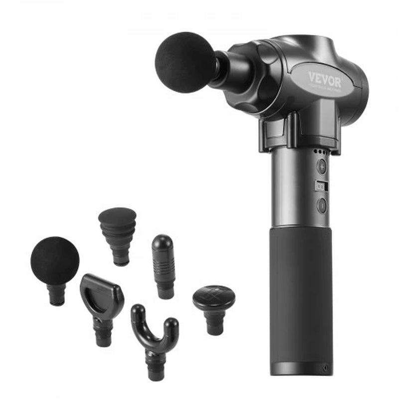 VEVOR Professional Deep Tissue Massage Gun with 9 Speed Settings and 6 Interchangeable Massage Heads, 24V 2500mAh Battery, Percussion Muscle Massager for Athletes, Handheld Electric Device for Pain Relief and Muscle Relaxation